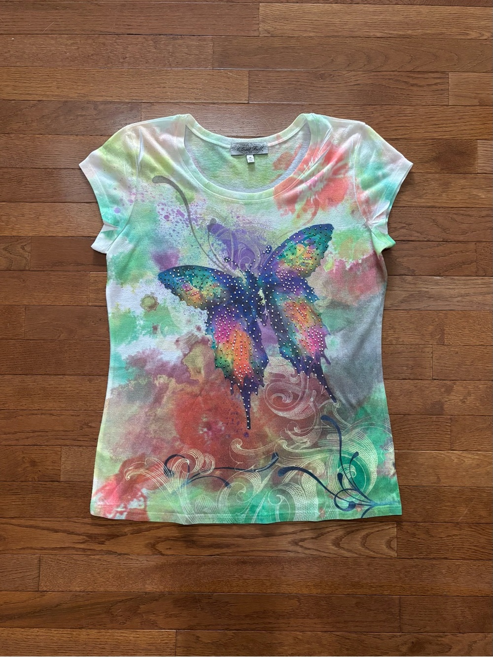 Vintage Y2K Tie Dye Lightweight Butterfly Gemstone Tee